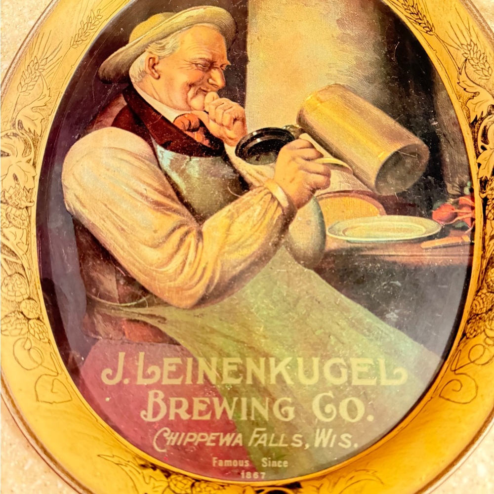 Vintage Leinenkugel Brewing Co. Decorative Plate Platter Tin Beer Wall Hanging